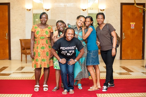 A selection of staff from the African Women's Development Fund at the 3rd African Feminist Forum in Dakar, Senegal. From left to right are: Rose, Sophia, Rissi, Zeytuna, Mavis and Gertrude. Photography by Nyani Quarmyne